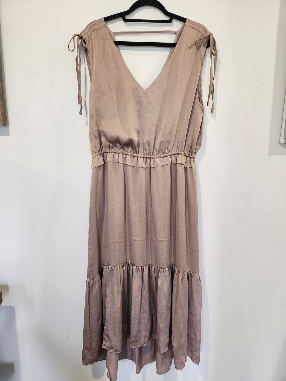 Tahari Taupe Tie-Shoulder V-Neck Dress